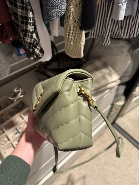 Saint Laurent Small Quilted Crossbody Bag in Sage Green with Gold Hardware - Picture 2 of 7